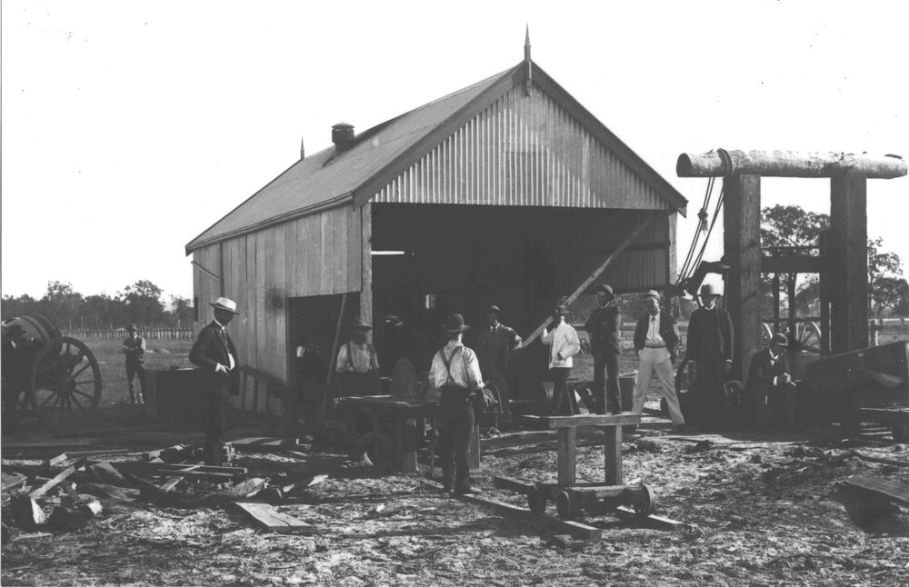 Sawmill - Students watching a log being sawn [Hawkesbury Agricultural College (HAC)]