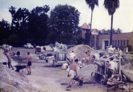 Olympic Swimming Pool - Construction (print 03 of 18) - Students and staff mixing and moving concrete [Hawkesbury Agricultural College (HAC)]