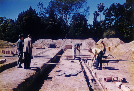 Olympic Swimming Pool - Construction (print 02 of 18) - Laying under pool drainage pipes [Hawkesbury Agricultural College (HAC)]