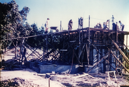Olympic Swimming Pool - Construction (print 12 of 18) - Students and staff pouring concrete for the top section of the filter bed well for the filtration plant [Hawkesbury Agricultural College (HAC)]