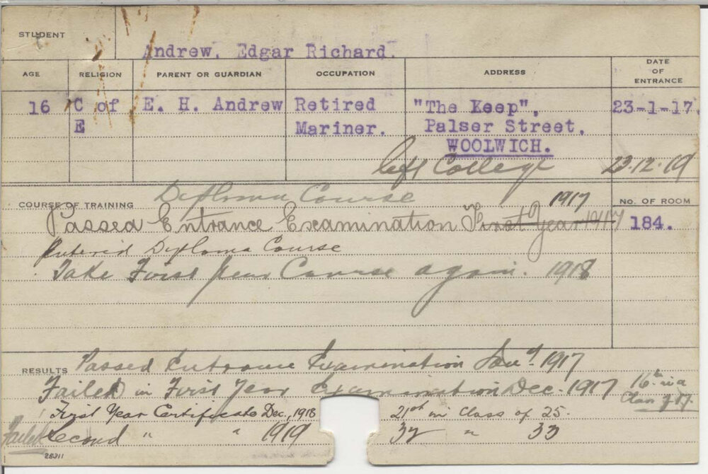 ANDREW, Edgar Richard (First Year Certificate - Agriculture)