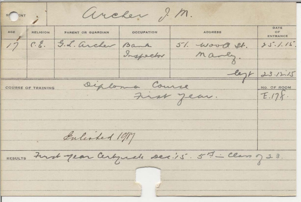 ARCHER, J M (First Year Certificate - Agriculture)