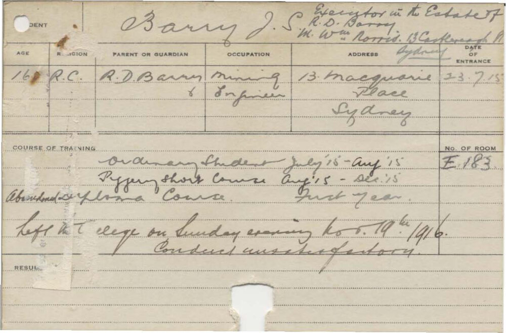 BARRY, J S (Hawkesbury Diploma of Agriculture (HDA))