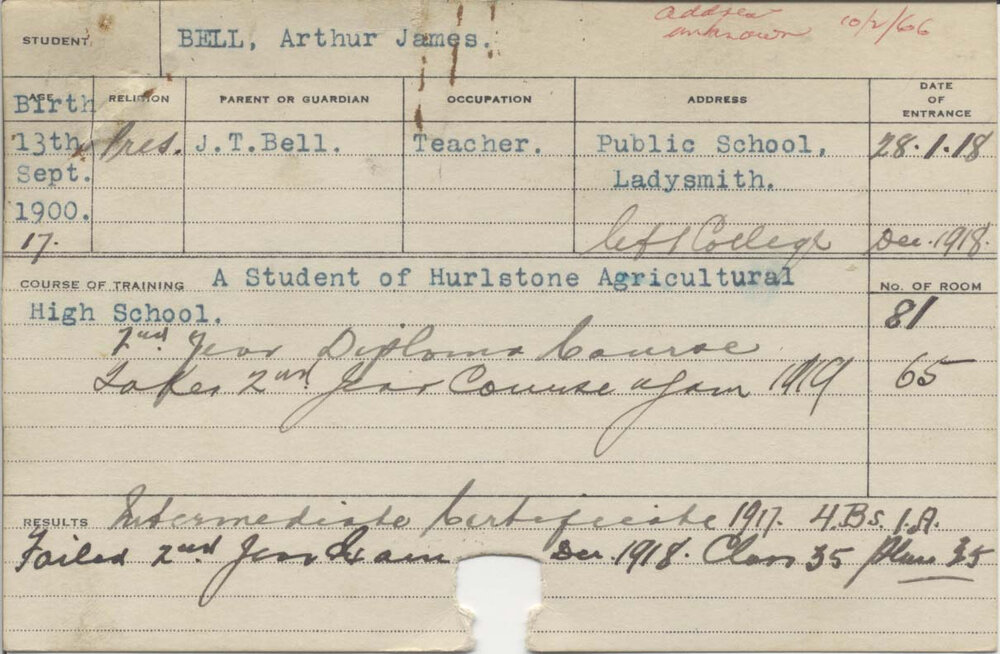 BELL, Arthur James (Hawkesbury Diploma of Agriculture (HDA))