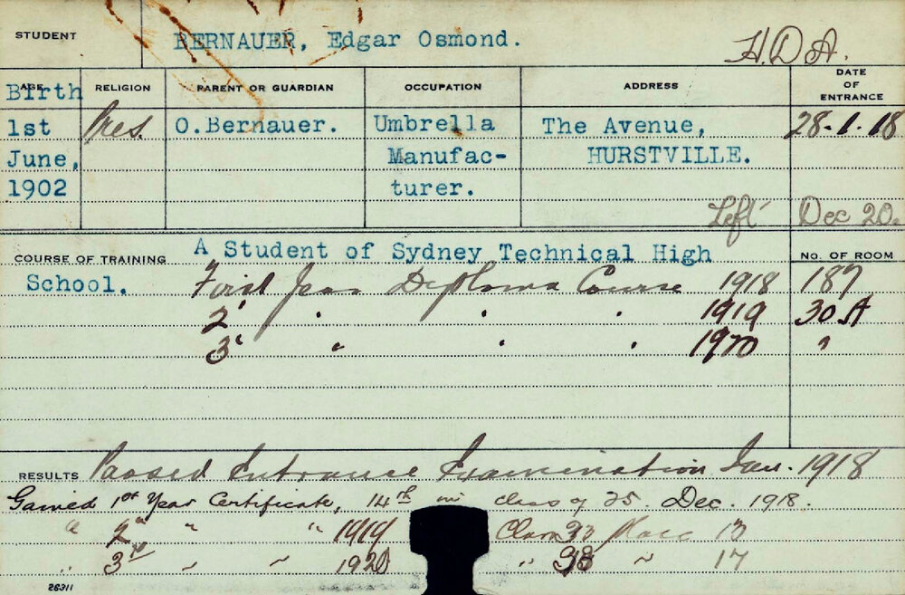 BERNAUER, Edgar Osmond (Hawkesbury Diploma of Agriculture (HDA))