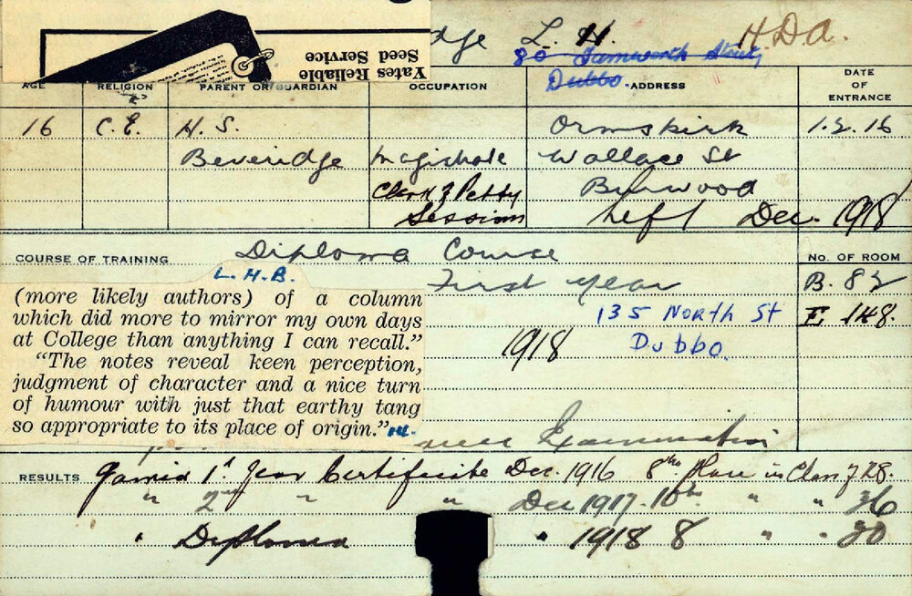 BEVERIDGE, Lawrence Henry (Hawkesbury Diploma of Agriculture (HDA))