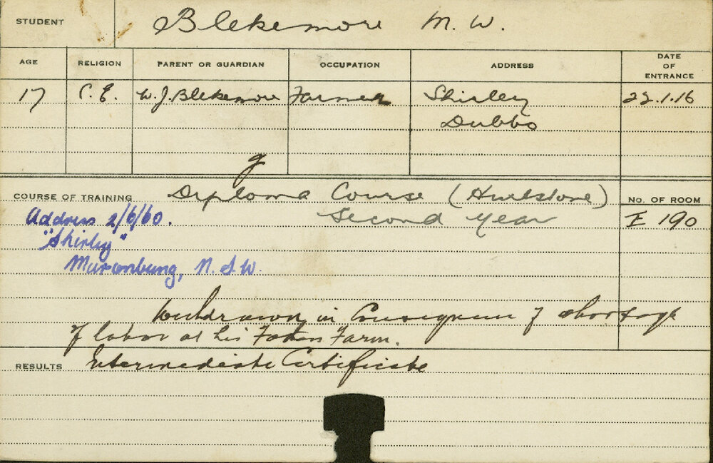 BLEKEMORE, MW (Intermediate Certificate)