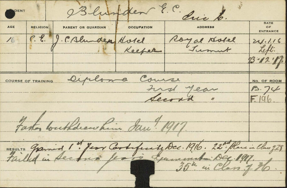 BLUNDEN, EC (Hawkesbury Diploma of Agriculture (HDA) (First Year Certificate))