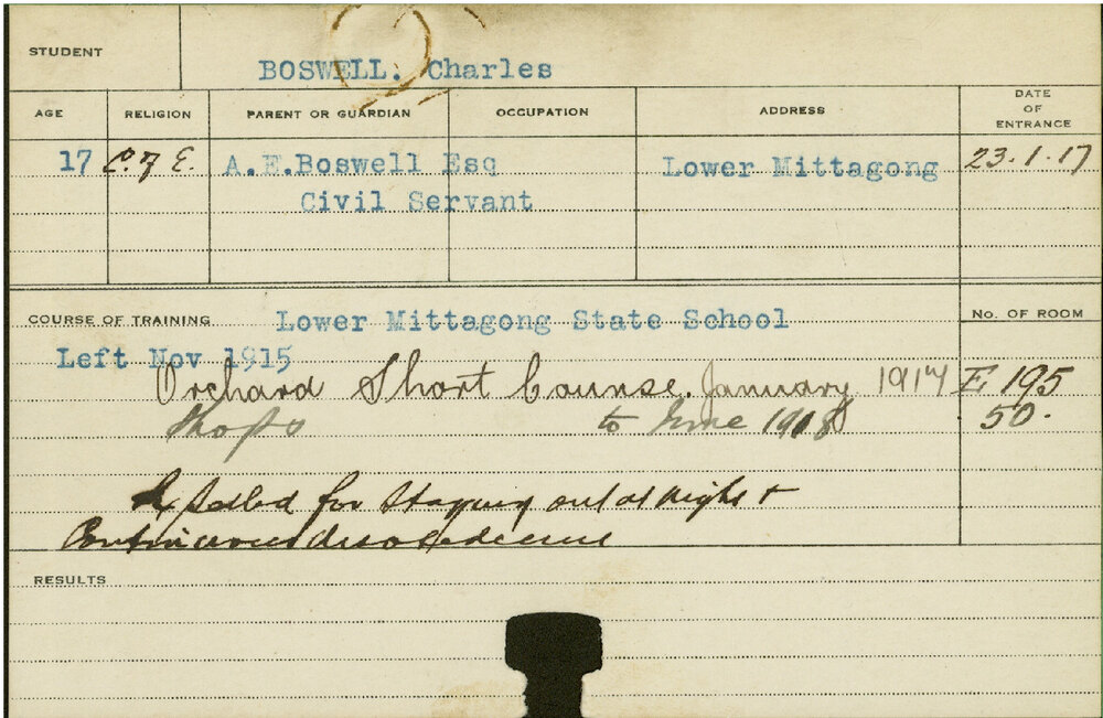 BOSWELL, Charles (Short course - Orchard and Shops)