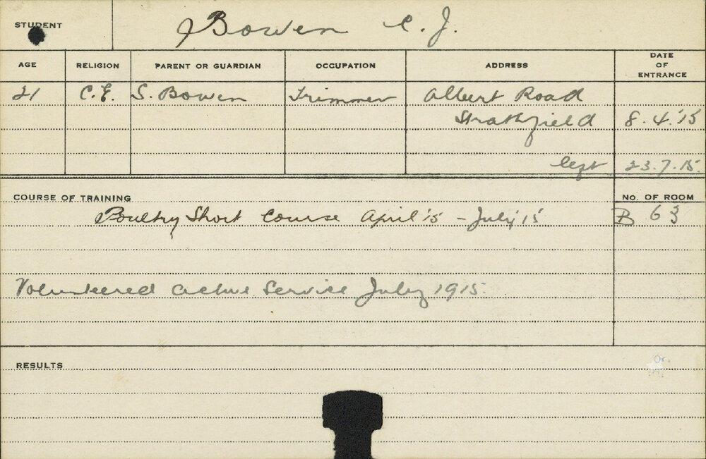 BOWEN, Charles J (Short course - Poultry)