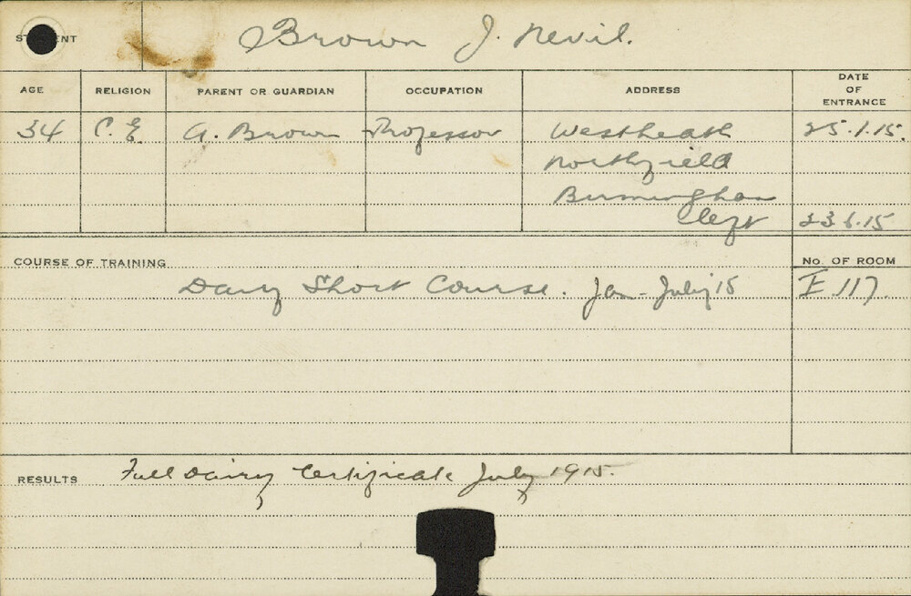 BROWN, J Nevil (Certificate - Dairy)