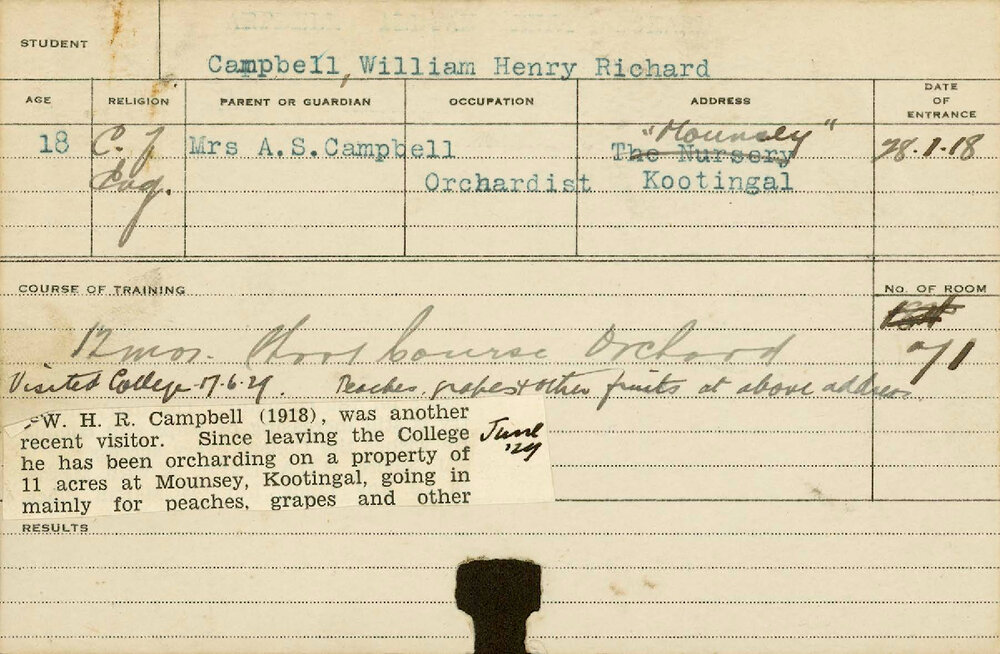 CAMPBELL, William Henry Richard (Short Course - Orchard)