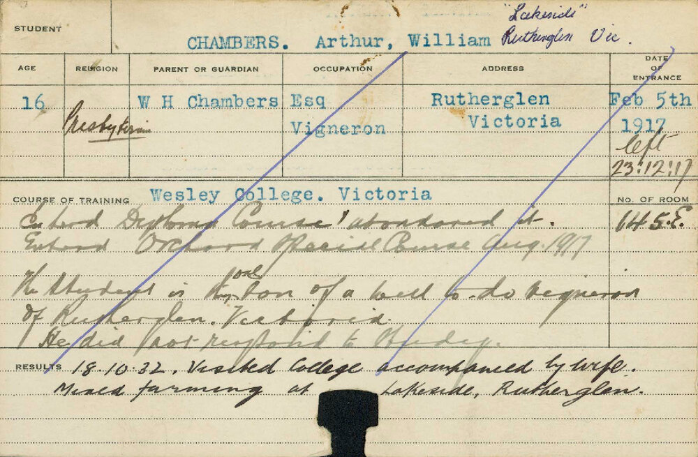 CHAMBERS, Arthur William (Special Course - Orchard)