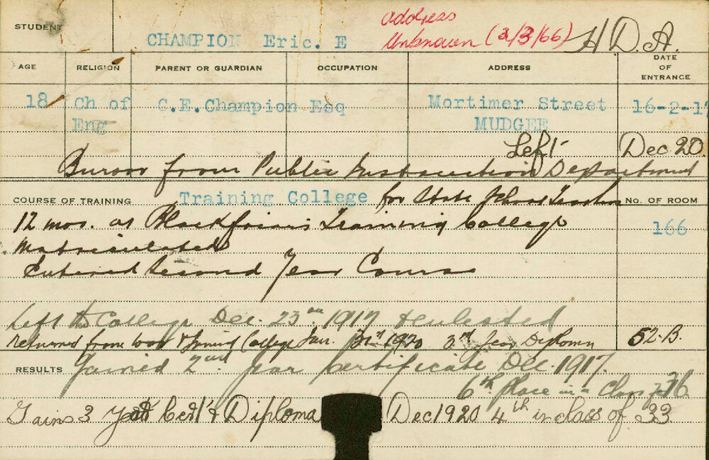 CHAMPION, Eric E (Hawkesbury Diploma of Agriculture (HDA))