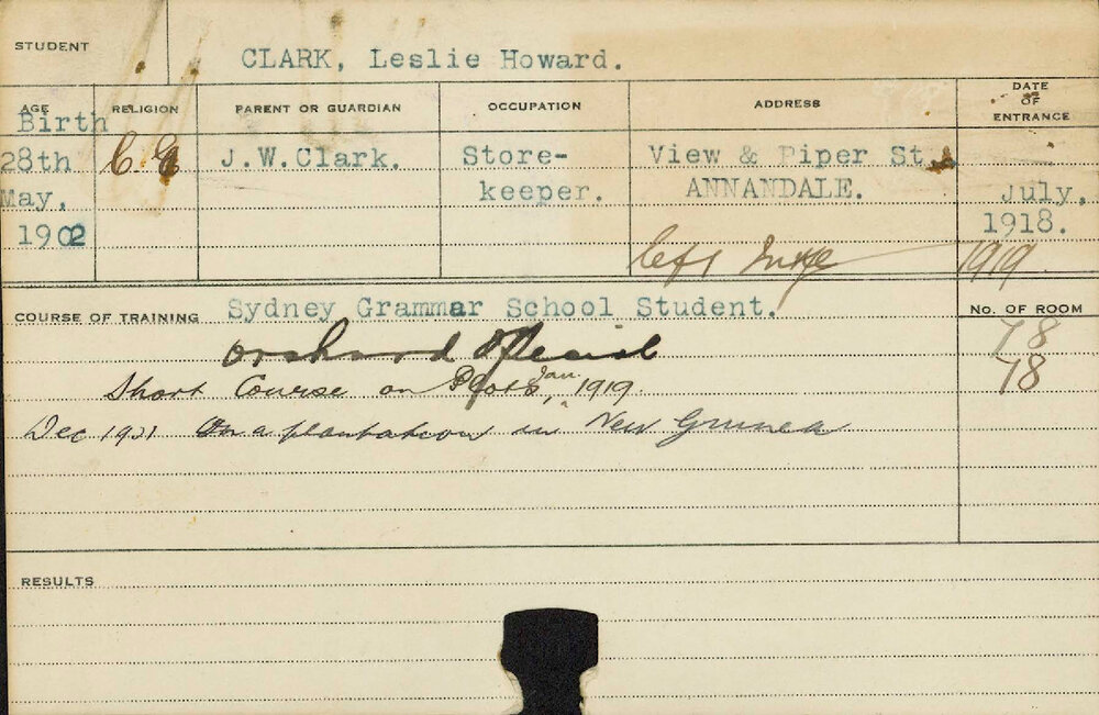 CLARK, Leslie Howard (Special Course - Orchard &amp; Short course - Plots)