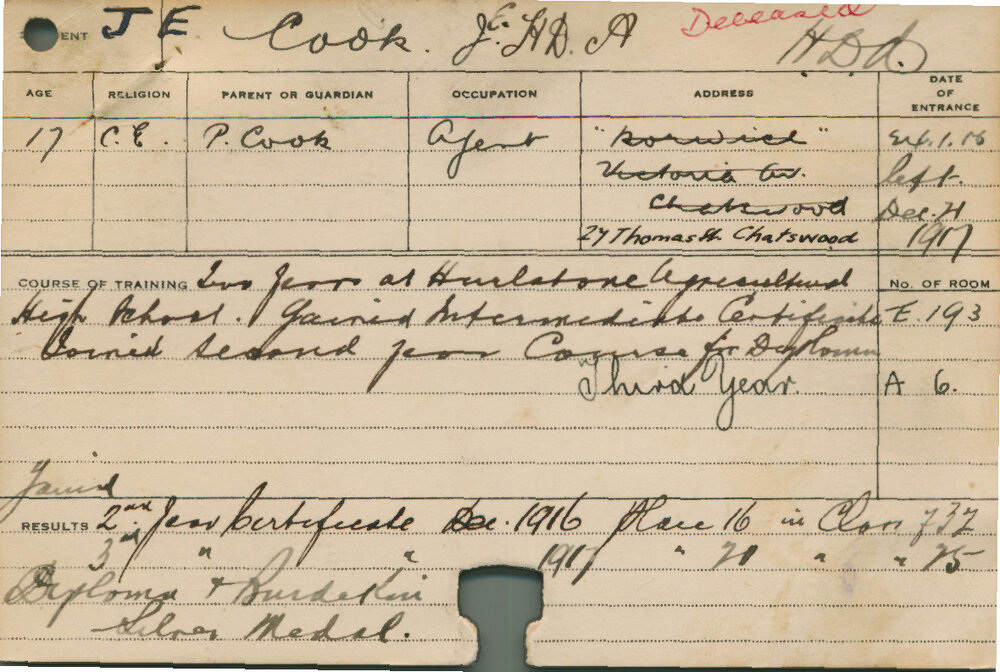 COOK, JE (Hawkesbury Diploma of Agriculture (HDA))