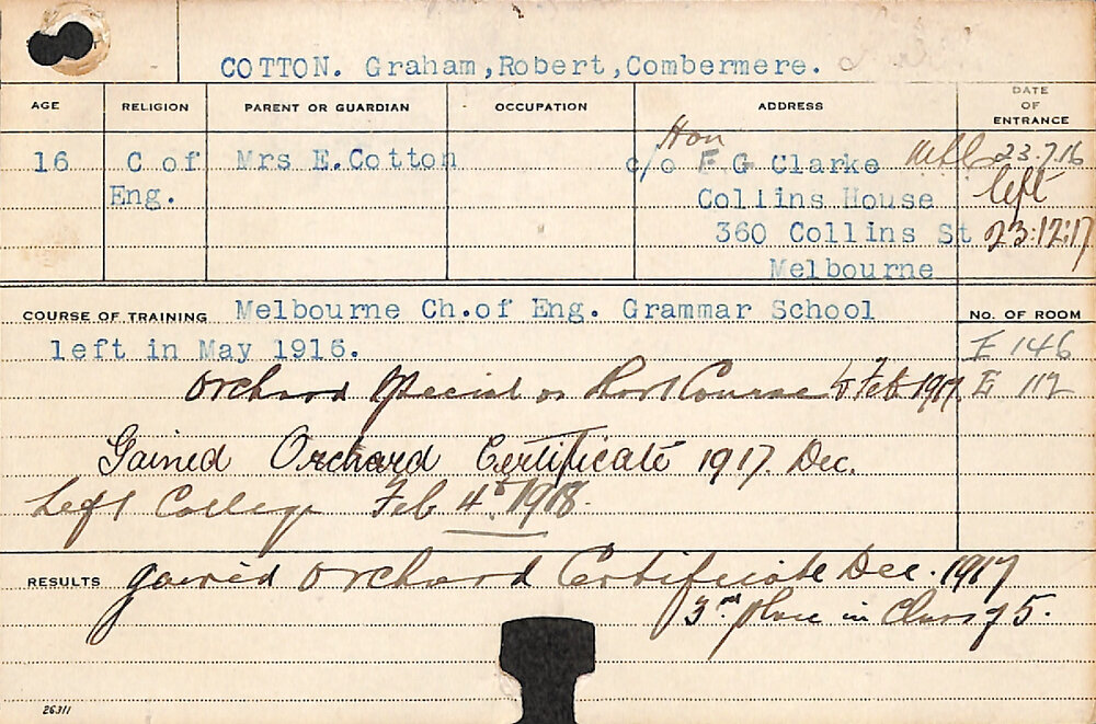 COTTON, Graham Robert Combermere (Certificate - Orchard)