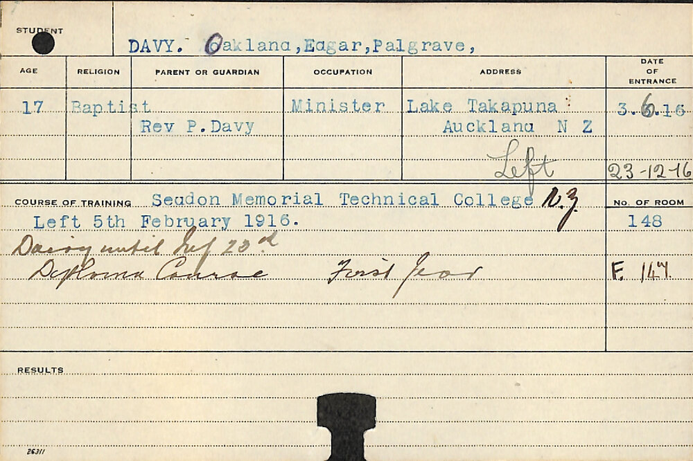 DAVY, Oakland Edgar Palgrave (Hawkesbury Diploma in Dairy (HDD))