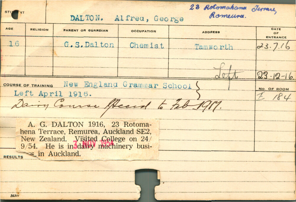 DALTON, Alfred George (Short course - Dairy)