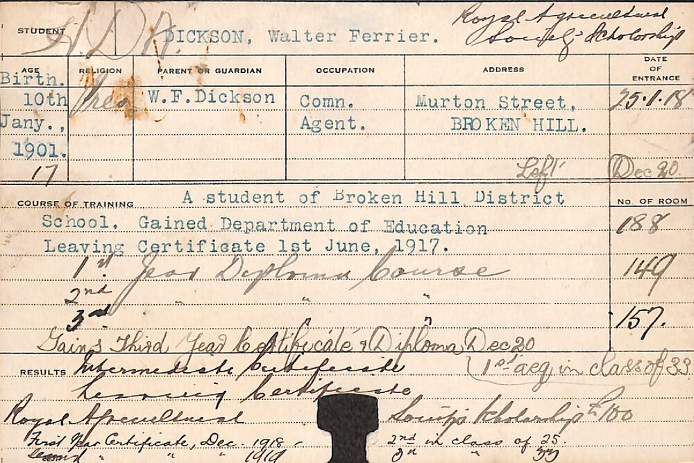 DICKSON, Walter Ferrier (Hawkesbury Diploma of Agriculture (HDA))