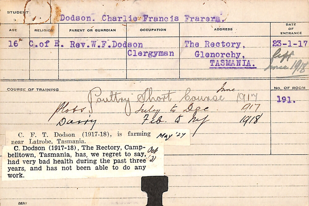 DODSON, Charlie Francis Frarers (Short Course - Plots, Dairy &amp; Poultry)