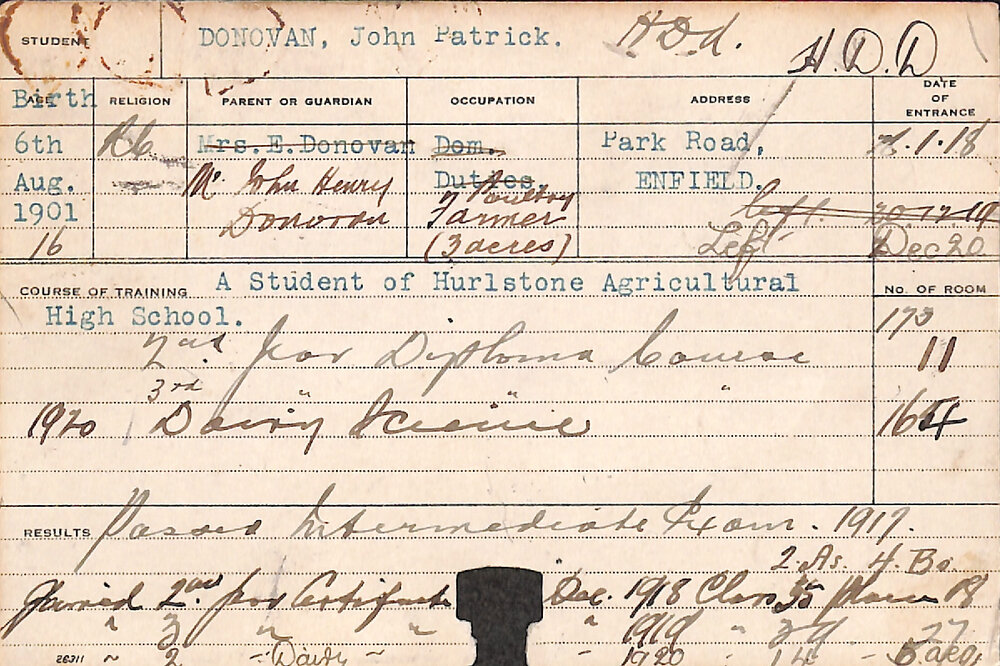 DONOVAN, John Patrick (Hawkesbury Diploma of Agriculture (HDA)/ Hawkesbury Diploma in Dairy Technology (HDDT))