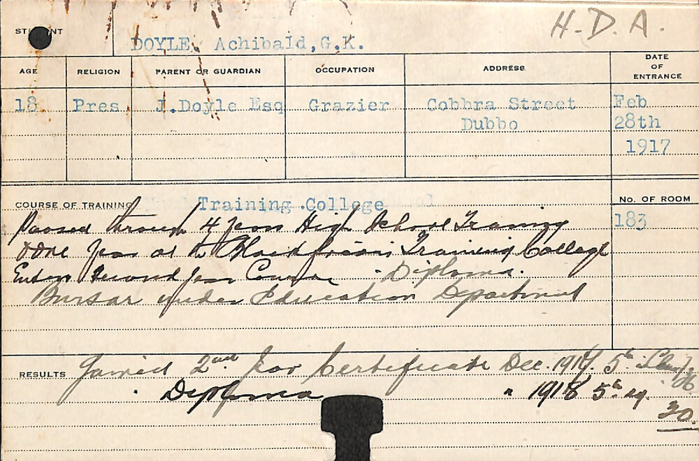 DOYLE, Archibald GK (Hawkesbury Diploma of Agriculture (HDA))