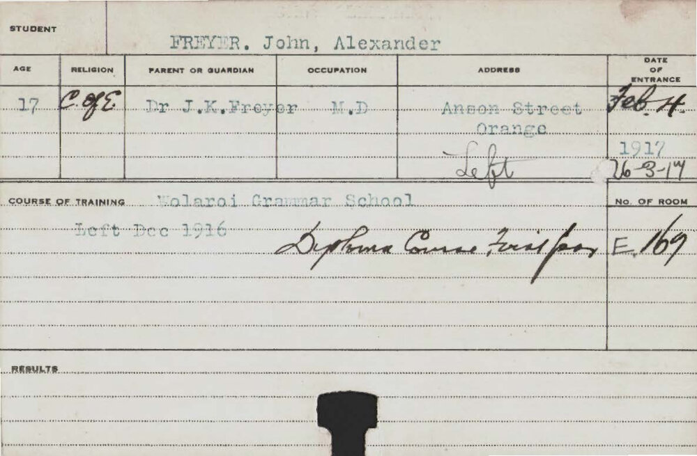 FREYER, John Alexander (Hawkesbury Diploma of Agriculture (HDA))