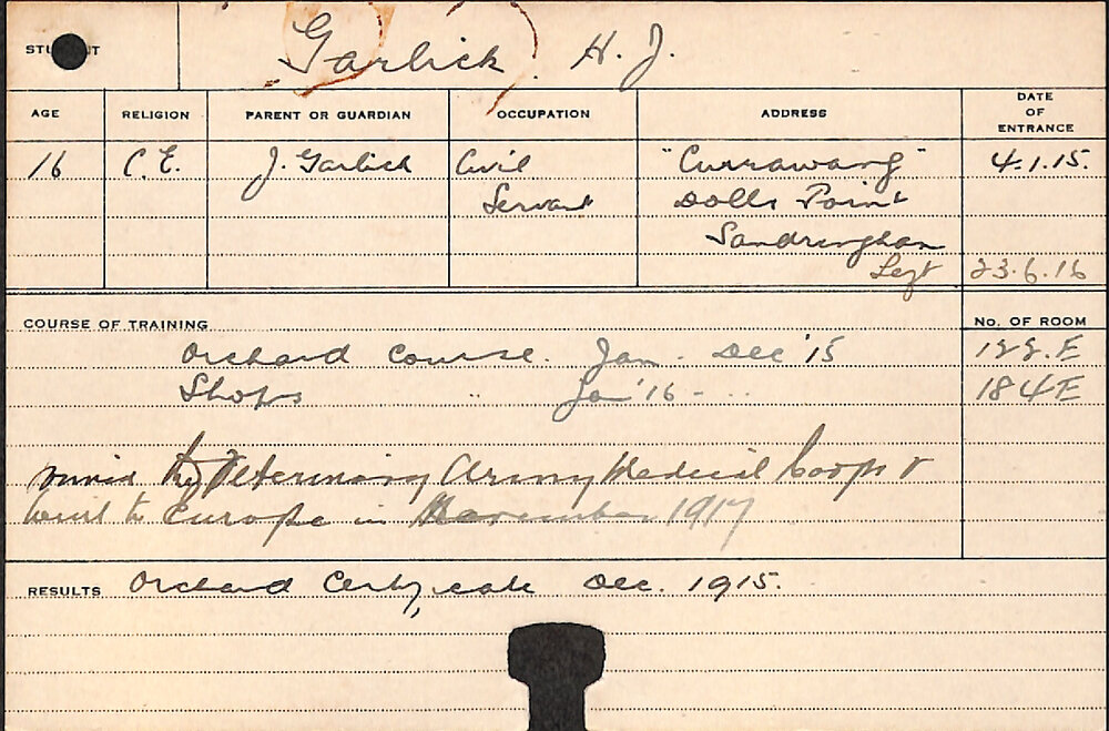 GARLICK, HJ (Short Course - Orchard &amp; Shops)