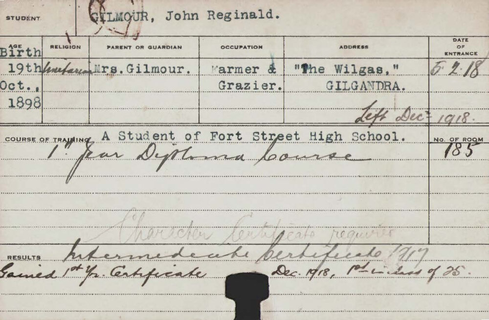 GILMORE, John Reginald (First Year Diploma Course)