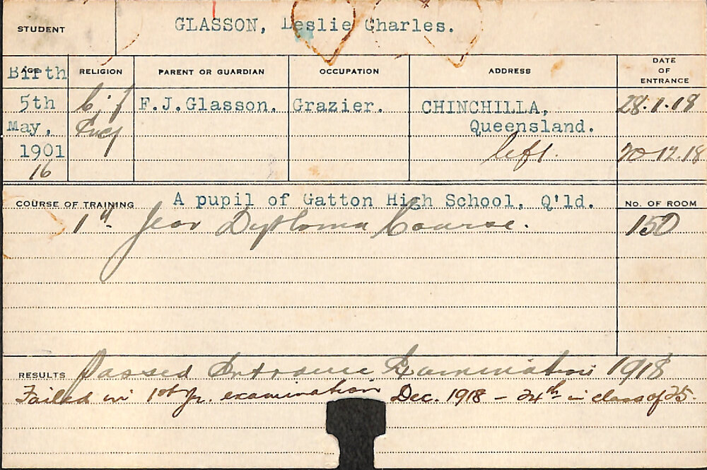 GLASSON, Leslie Charles (First Year Diploma Course)