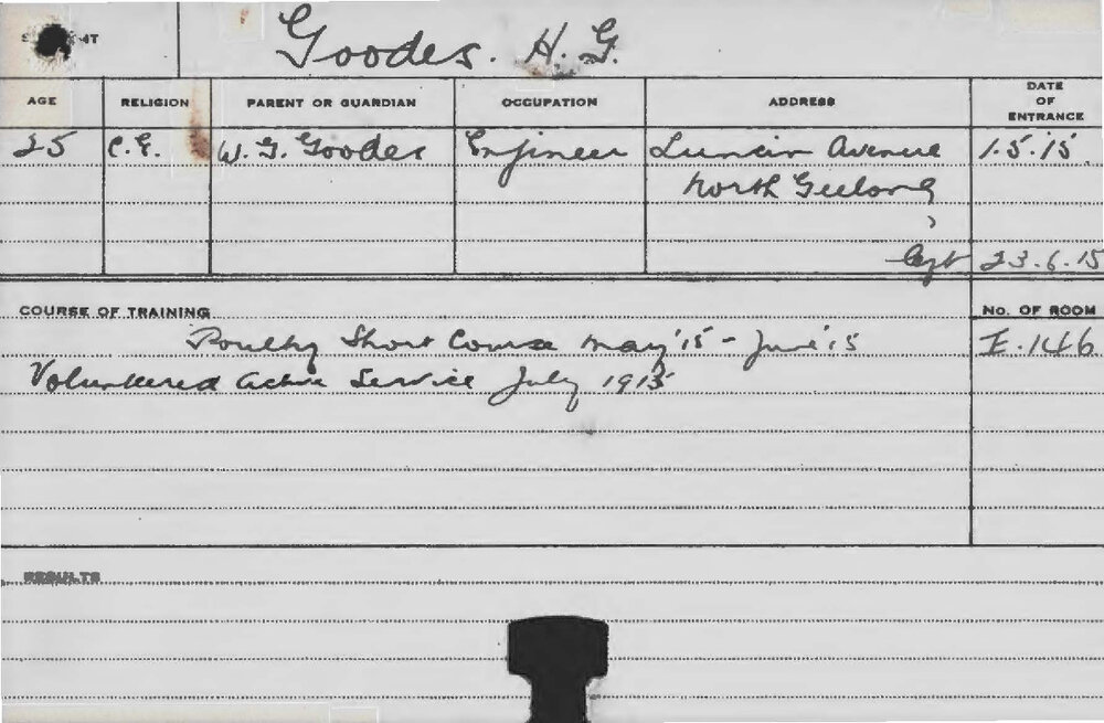 GOODES, Horace George (Short Course - Poultry)