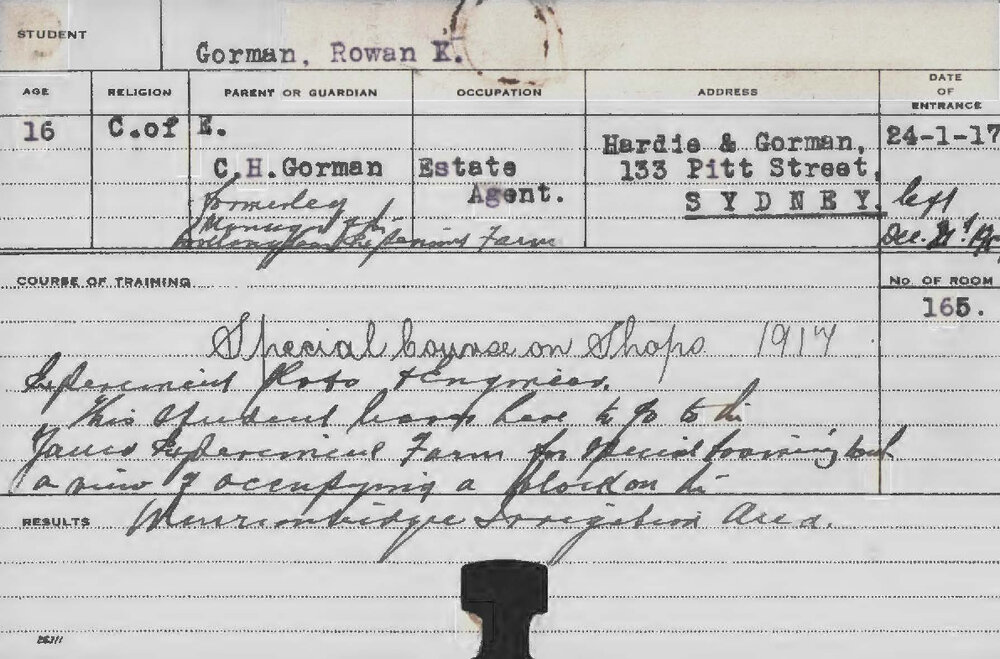 GORMAN, Rowan K (Special courses - Experimental Plots &amp; Shops)