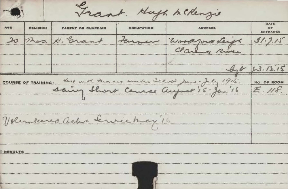 GRANT, Hugh McKenzie (Short course - Dairy)