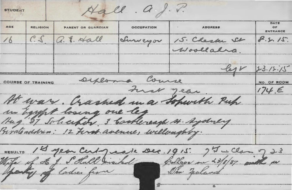 HALL, AJP (Hawkesbury Diploma of Agriculture (HDA) (First Year Certificate))