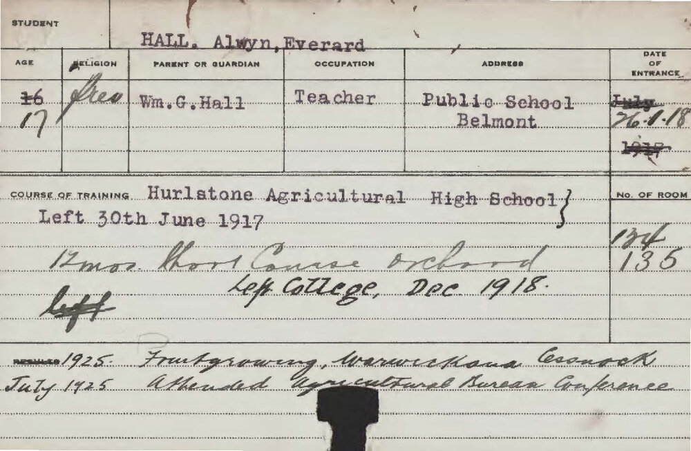 HALL, Alwyn Everard (Short course - Orchard)