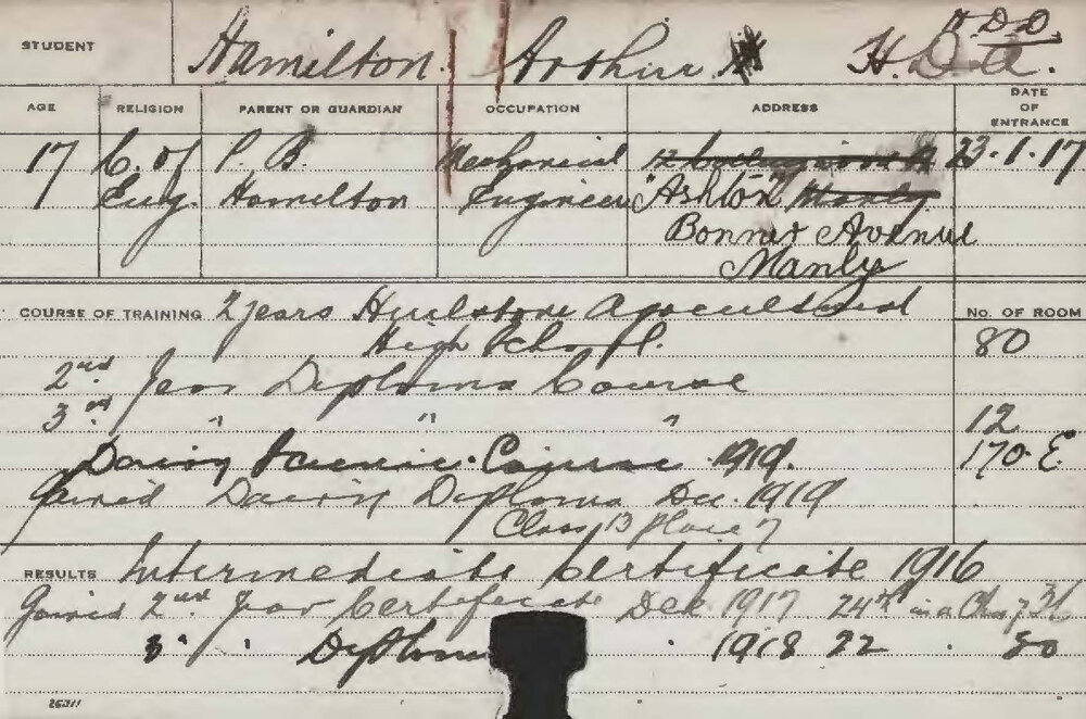 HAMILTON, Arthur (Hawkesbury Diploma of Agriculture (HDA)/ Hawkesbury Diploma in Dairy Technology (HDDT))