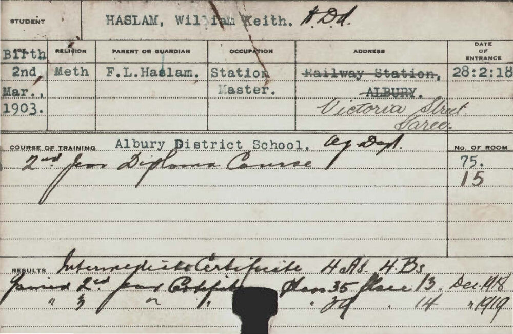 HASLAM, William Keith (Hawkesbury Diploma of Agriculture (HDA))