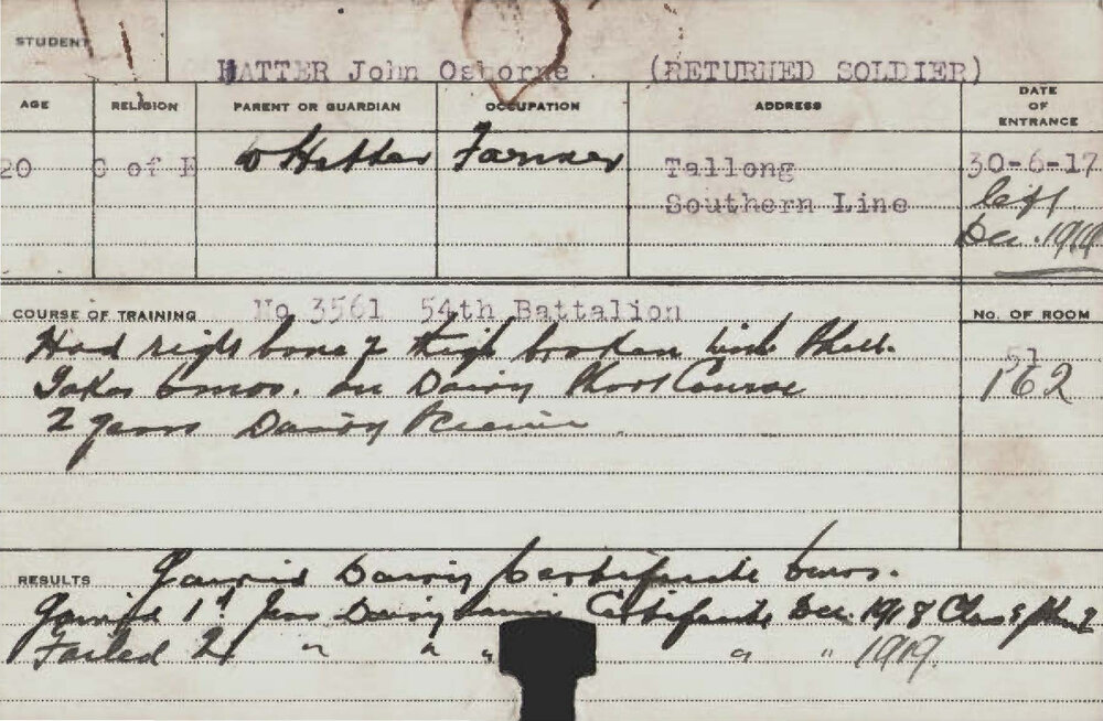 HATTER, John Osborne (Hawkesbury Diploma in Dairy (HDD))