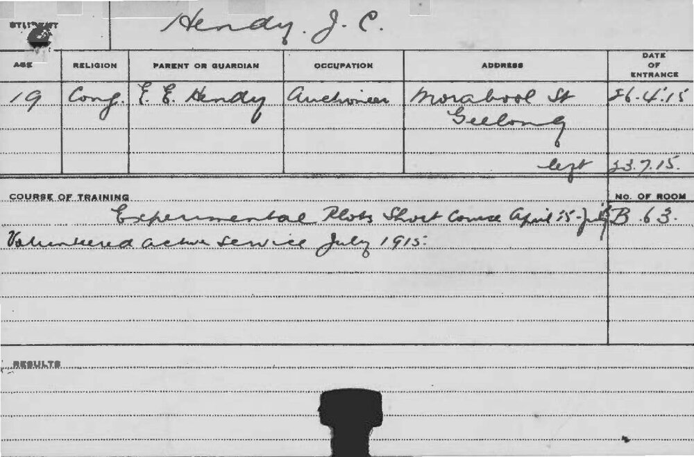 HENDY, JC (Special courses - Experimental Plots)