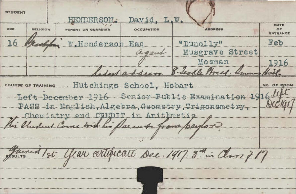 HENDERSON, David LW (First year certificate)