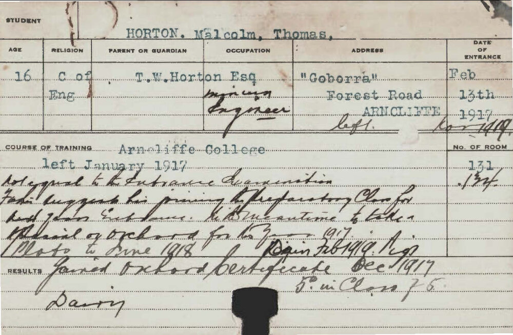 HORTON, Malcolm Thomas (Short course - Orchard and Dairy &amp; Plots)