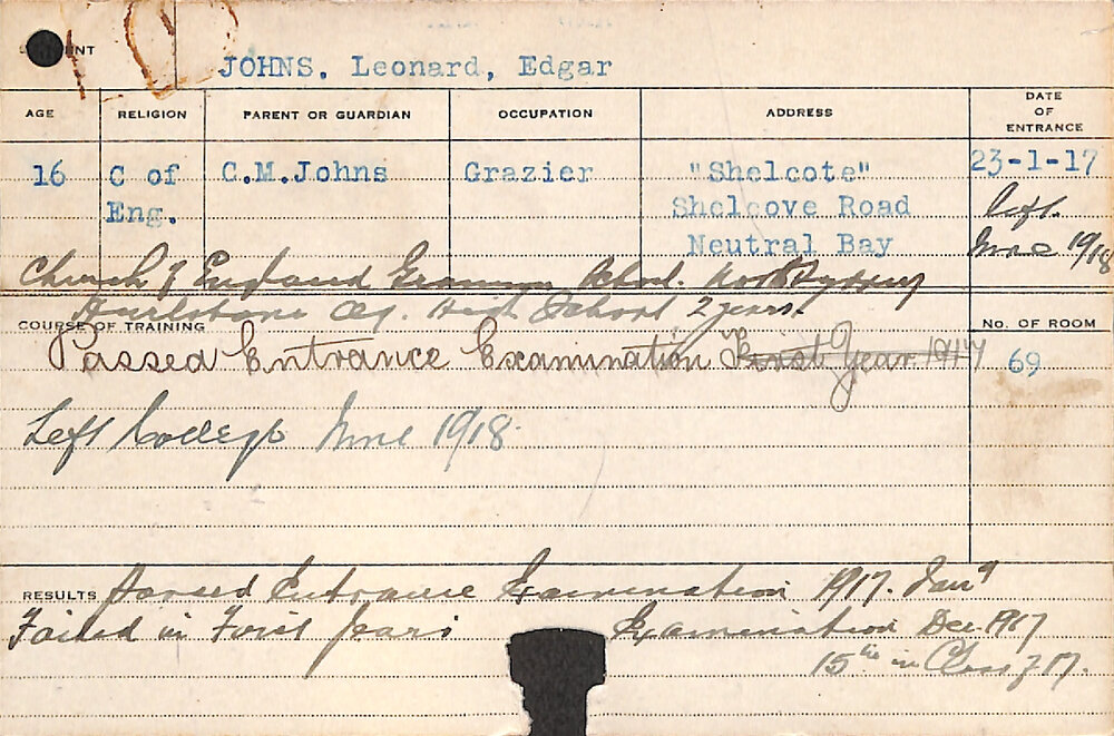 JOHNS, Leonard Edgar (Hawkesbury Diploma of Agriculture (HDA))