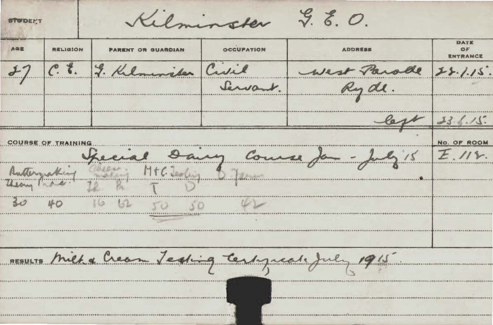 KILMINSTER, GEO (Special Course - Dairy)
