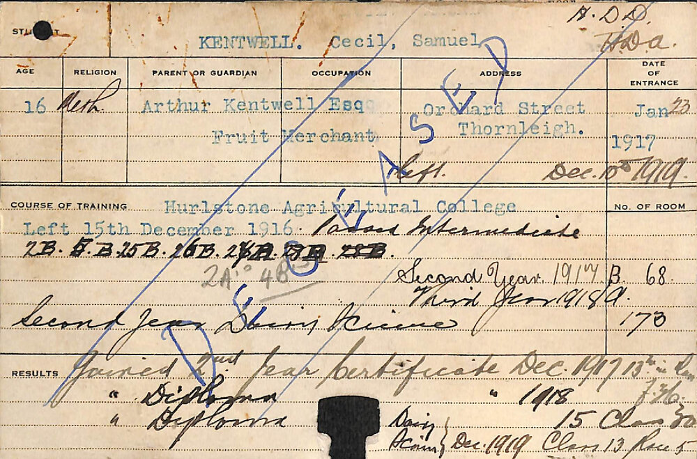 KENTWELL, Cecil Samuel (Hawkesbury Diploma in Dairy (HDD)/ Hawkesbury Diploma of Agriculture (HDA))