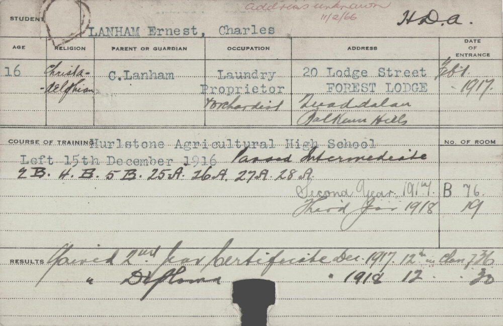LANHAM, Ernest Charles (Hawkesbury Diploma of Agriculture (HDA))