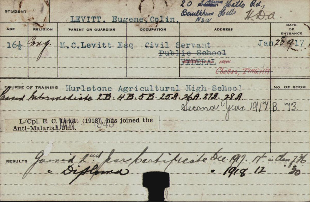 LEVITT, Eugene Colin (Hawkesbury Diploma of Agriculture (HDA))