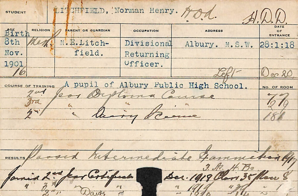 LITCHFIELD, Norman Henry (Hawkesbury Diploma of Agriculture (HDA)/ Hawkesbury Diploma in Dairy (HDD))