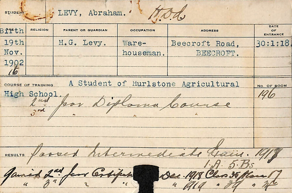 LEVY, Abraham (Hawkesbury Diploma of Agriculture (HDA))