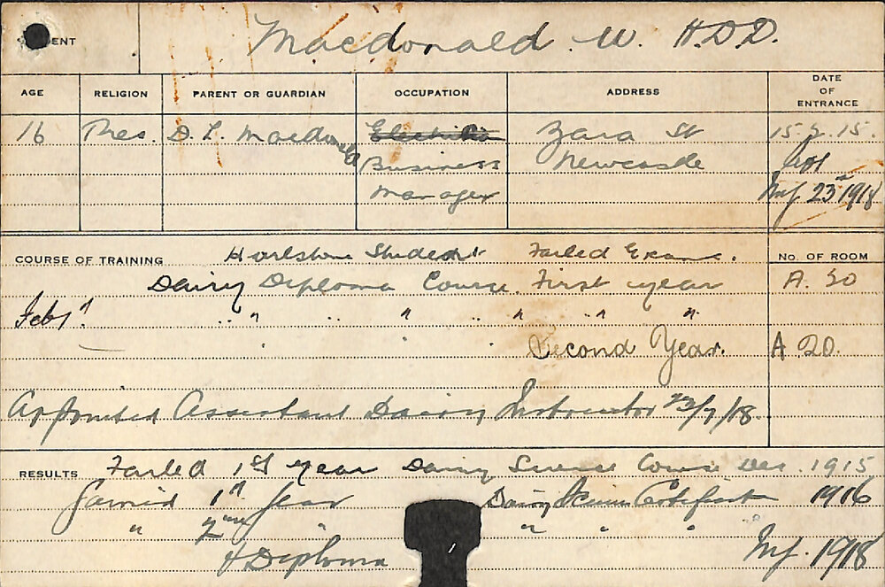 MACDONALD, WA (Hawkesbury Diploma in Dairy (HDD))